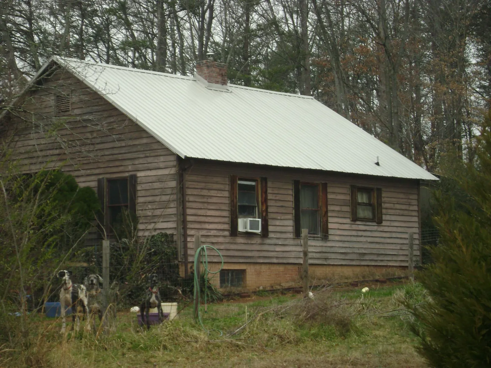 White metal roof on an old wood sided farmhouse, from a Asphalt Shingle Roof Repair job in Lake Forest